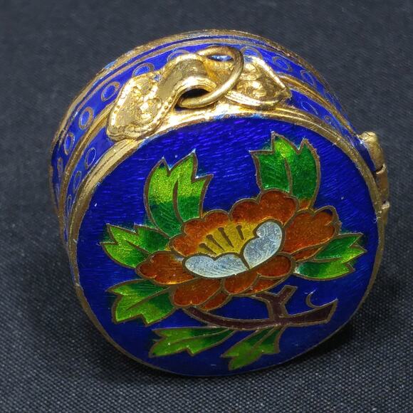 Vintage Cloisonne Enamel Pendant Trinket Box, 1970s Jewelry, Boho - Picture 7 of 10